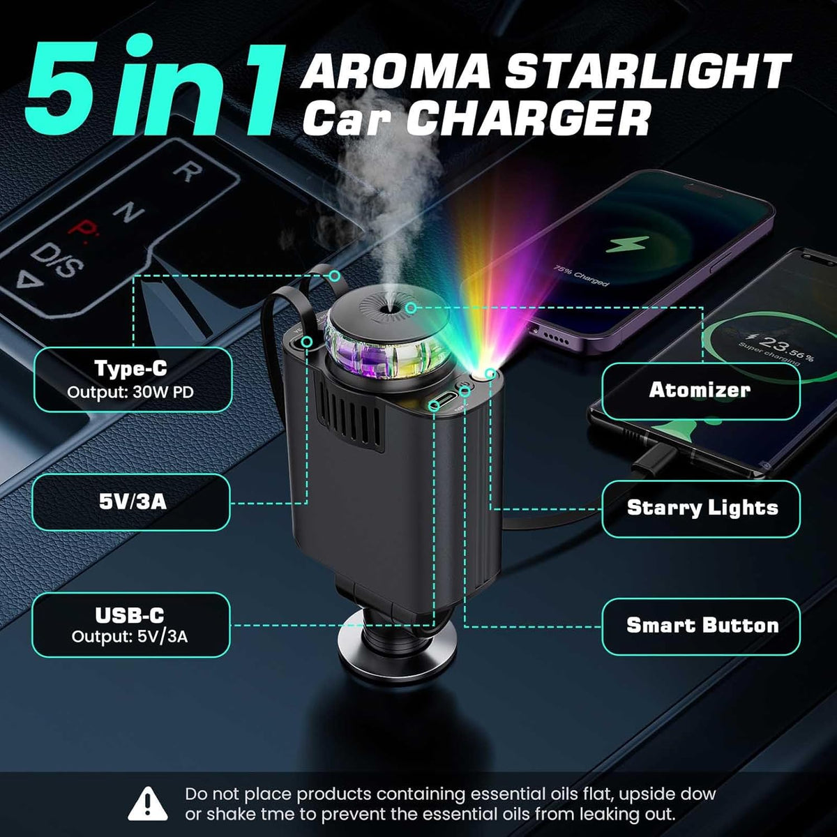 5 - in - 1 Retractable USB C Car Charger - RAS online hub