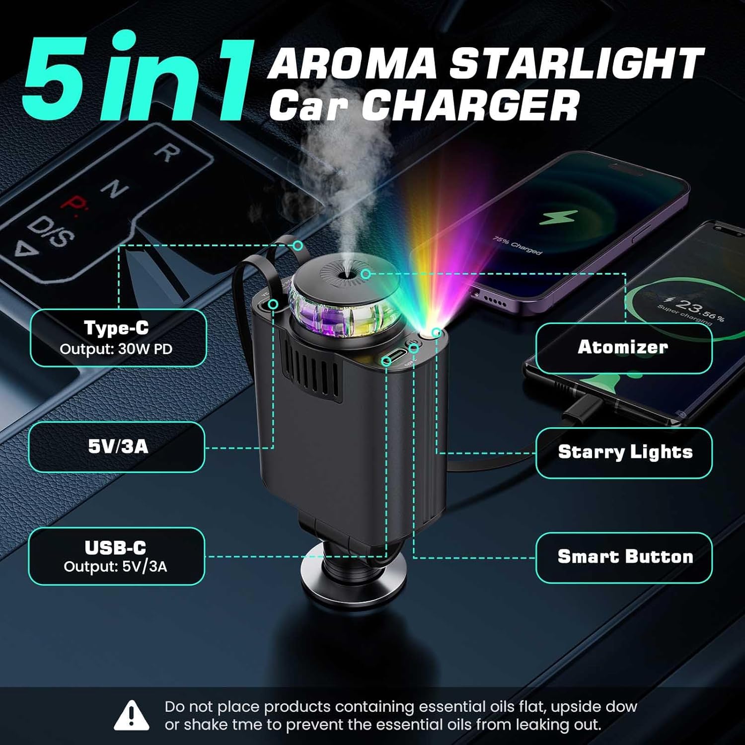 5 - in - 1 Retractable USB C Car Charger - RAS online hub
